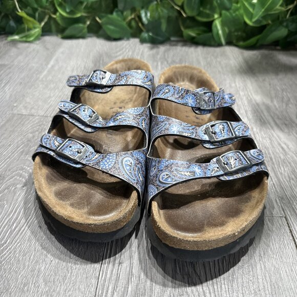 Women Birkenstock Papillio Florida Paisley Soft Bed Women’s Sz 9 Summer Sandal Blue